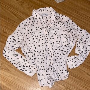 White Blouse with Black animal Print